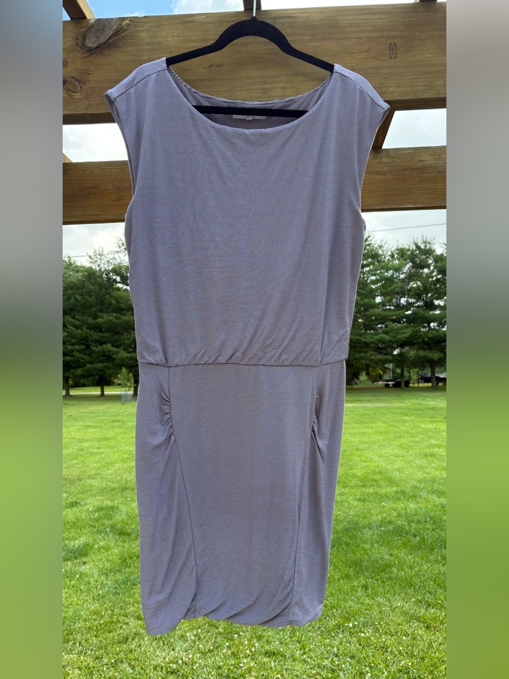 Athleta size L Sleeveless Brown and White striped Dress - Elegant Everyday Style